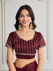 Nakshatra Maroon Shade Embroidery Saree