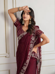 Nakshatra Maroon Shade Embroidery Saree