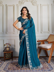 Nakshatra Teal Blue Shade Embroidery Saree