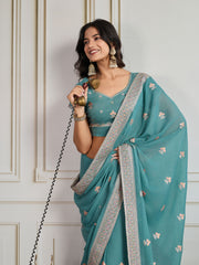 Nakshatra Sea Green Shade Embroidery Saree
