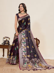Nakshatra Wine Satin Silk Saree