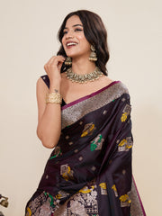 Nakshatra Wine Satin Silk Saree
