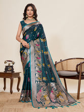 Nakshatra Teal Satin Silk Saree
