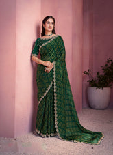 Nakshatra Green Satin Silk Saree