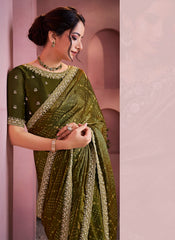 Nakshatra Green Satin Silk Saree