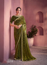 Nakshatra Green Satin Silk Saree