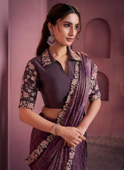 Nakshatra Wine Satin Silk Saree