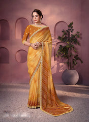 Nakshatra Yellow Satin Silk Saree
