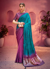 Nakshatra Purple and Blue Satin Silk Saree