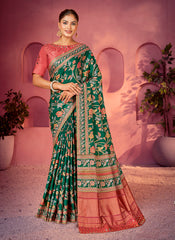 Nakshatra Green Satin Silk Saree