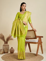 Nakshatra Parrot Green Kanjivaram Silk Saree with Exquisite Zari Weaving
