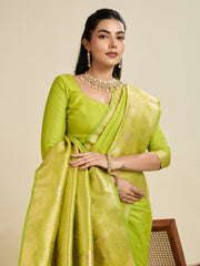 Nakshatra Parrot Green Kanjivaram Silk Saree with Exquisite Zari Weaving