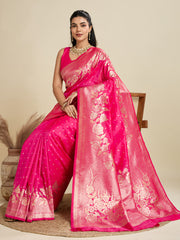 Nakshatra Pink Kanjivaram Silk Saree with Graceful Zari Detailing