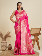Nakshatra Pink Kanjivaram Silk Saree with Graceful Zari Detailing