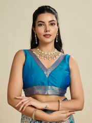 Nakshatra Teal Blue Kanjivaram Silk Saree with Intricate Zari Motifs