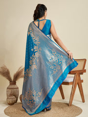 Nakshatra Teal Blue Kanjivaram Silk Saree with Intricate Zari Motifs