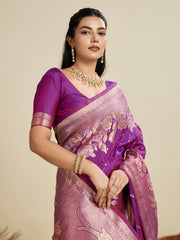 Nakshatra Purple Kanjivaram Silk Saree with Royal Zari Embellishments