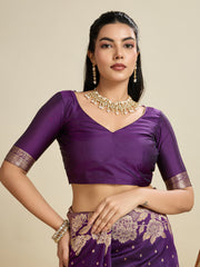 Nakshatra Violet Kanjivaram Silk Saree with Elegant Zari Detailing