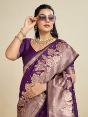 Nakshatra Violet Kanjivaram Silk Saree with Elegant Zari Detailing