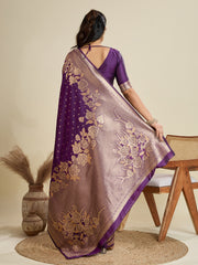 Nakshatra Violet Kanjivaram Silk Saree with Elegant Zari Detailing
