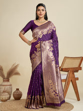 Nakshatra Violet Kanjivaram Silk Saree with Elegant Zari Detailing
