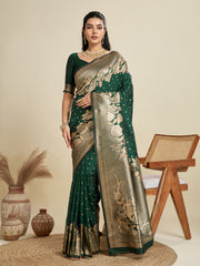 Nakshatra Green Kanjivaram Silk Saree with Classic Zari Weaving