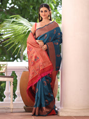 Nakshatra Teal Silk Saree Trendy Festive Look