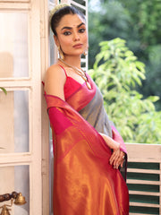 Nakshatra Grey Silk Saree Contemporary Designer Style