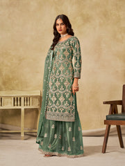 Nakshatra Pista Green Designer Suit with Heavy Net Embroidery