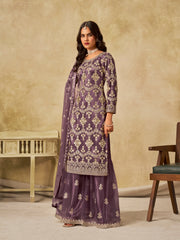 Nakshatra Lavender Net Embroidered Party Wear Suit for Women