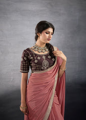 Nakshatra Pink Lace Work Party Saree