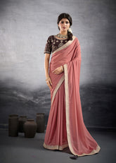 Nakshatra Pink Lace Work Party Saree