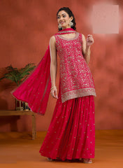 Nakshatra Red Sequin Embroidered Palazzo Suit for Women