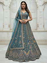 Nakshatra Firozi Hand-Embroidered Organza Lehenga Set
