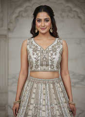 Nakshatra White Hand-Embroidered Organza Lehenga Set