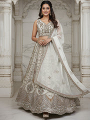 Nakshatra White Hand-Embroidered Organza Lehenga Set