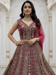 Nakshatra Pink Hand-Embroidered Organza Lehenga Set