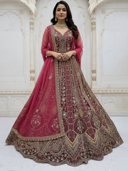 Nakshatra Pink Hand-Embroidered Organza Lehenga Set