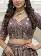 Nakshatra Lavender Hand-Embroidered Organza Lehenga Set