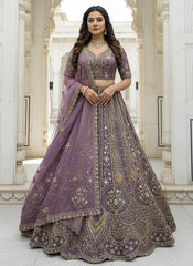Nakshatra Lavender Hand-Embroidered Organza Lehenga Set