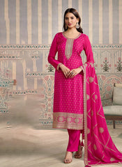 Nakshatra Red Viscose Chiniya Silk Suit Set