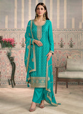 Nakshatra Green Viscose Chiniya Silk Suit Set
