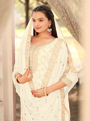 Nakshatra White Viscose Jaquard Suit Set