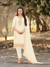 Nakshatra White Viscose Jaquard Suit Set