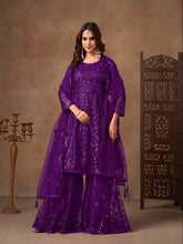 Nakshatra Purple Sequined Designer Party Wear Sharara Suit