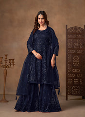 Nakshatra Blue Sequined Designer Party Wear Sharara Suit