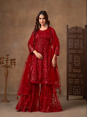 Nakshatra Maroon Sequined Designer Party Wear Sharara Suit