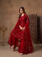 Nakshatra Maroon Sequined Designer Party Wear Sharara Suit