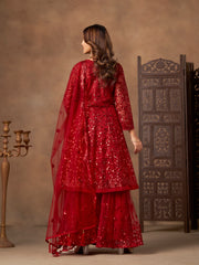 Nakshatra Maroon Sequined Designer Party Wear Sharara Suit