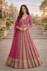 Nakshatra Pink Designer Embroidered Party Wear Gown Suit
